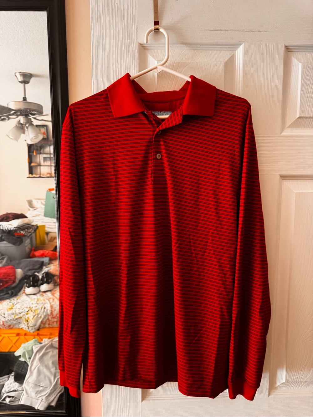 Men's Red Striped Long-Sleeve Polo Shirt
